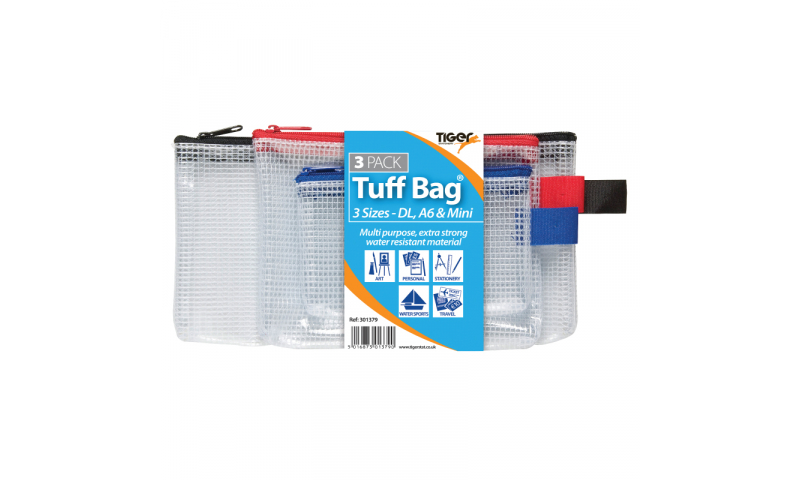 Tiger Tuff Mesh Bag, Small Triple Multi Pack Pencil Case.