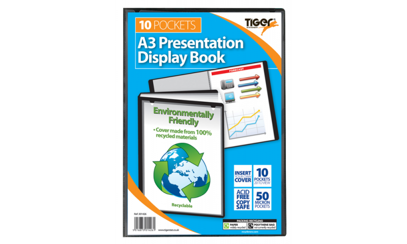 Tiger ECO Recycled A3 Presentation Display Book, 10 Pocket