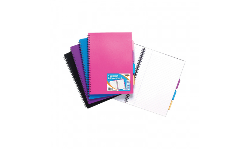 Tiger A5 Twinwire 4 Subject Notebook 100 Sheets, Feint Ruled, 70gsm Perfotated Pages, 600 Mic Cover, 4 Asstd Colours.