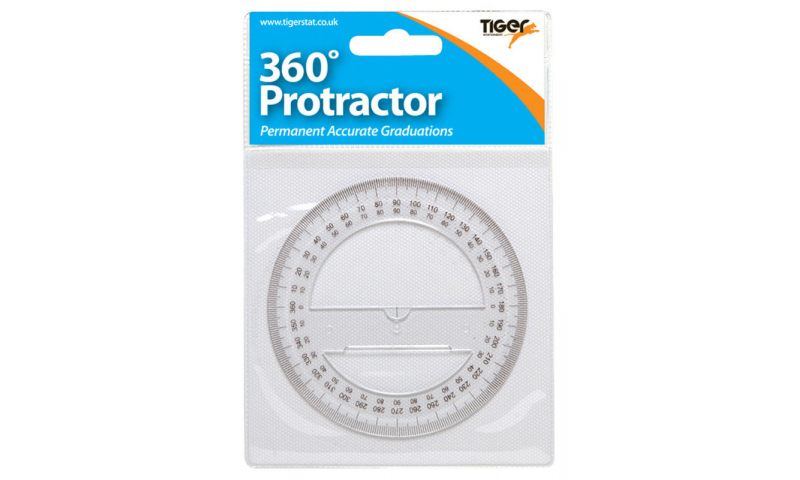 Tiger Clear 360 Degree Protractor 10cm Hangpacked (New Lower Price for 2021)