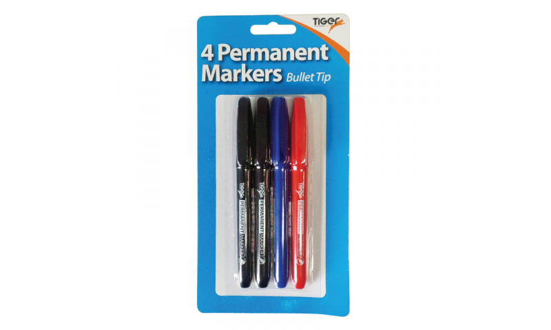 Tiger 4 Pack Sharpie Style Slim Permanant Markers Carded.  (New Lower Price for 2022)