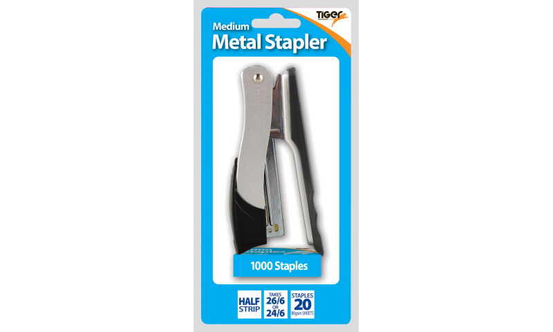 Tiger Medium Metal Stapler, assorted colours. (New Lower Price for 2021)