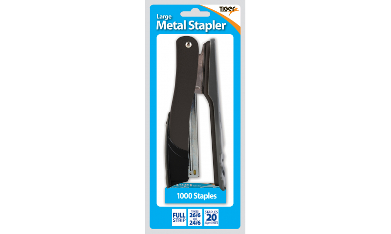 Tiger Large Metal Full Strip Stapler, assorted colours. Retail Hangpacked