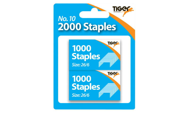 Tiger No:10 Pocket Stapler refill Staples 2x1000 pk, Hangcarded