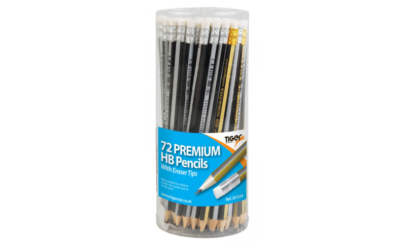 Tiger Tub of 72 Premium HB Pencils with Eraser Tip