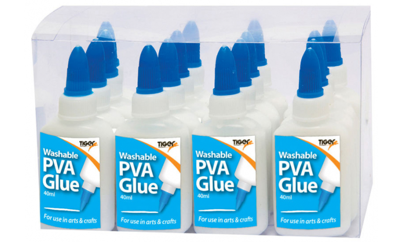 Tiger Washable PVA Glue, 40ml Bottle with Anti Clog Dispenser Cap (New Lower Price for 2022)