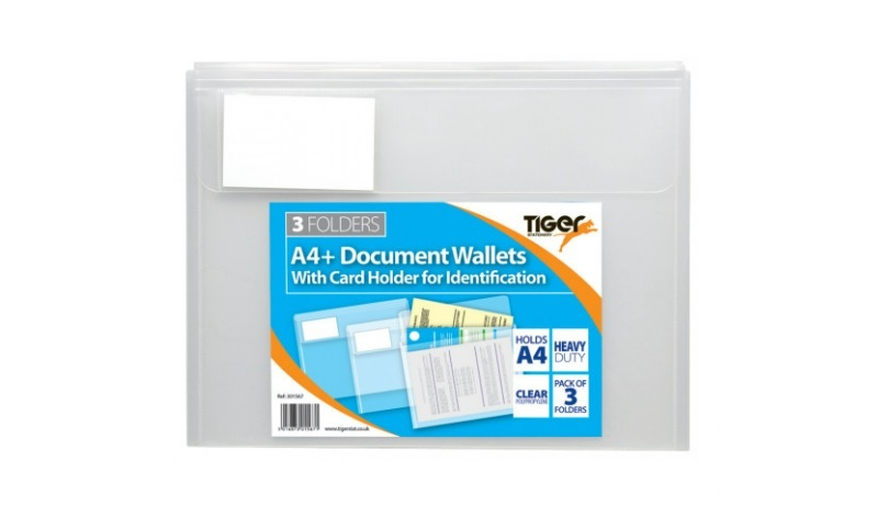 Tiger Recycled Polyprop Stud Wallet Price Saver 3 Pack, Clear A4+