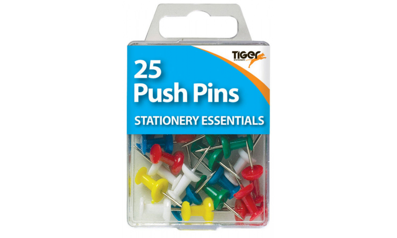 Tiger Essentials, 25 Push Pins Asstd Colours