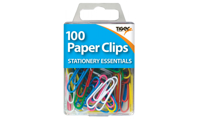 Tiger Essentials, 100 Paper Clips Assorted Coloured