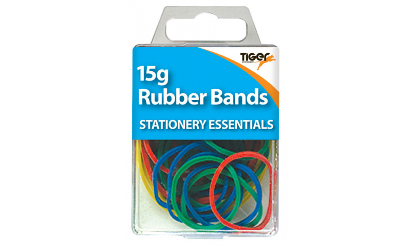 Tiger Essentials, 15g Rubber Bands Asstd Colours