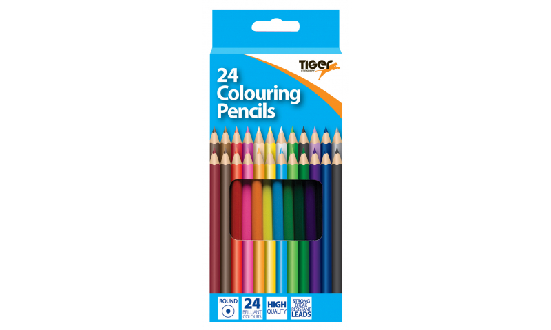 Tiger Full Length Colouring Pencils, Hangbox of 24 (New Lower Price for 2022)