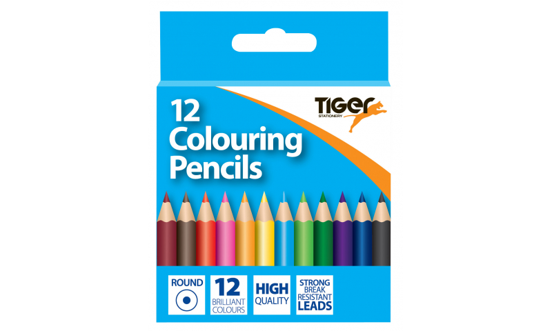 Tiger Half Length Colouing Pencils, Hangbox of 12