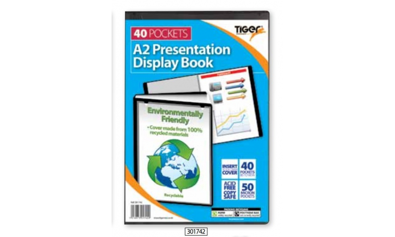 Tiger ECO A2 Presentation Display Book, 40 Pockets, Recycled & Acid Free