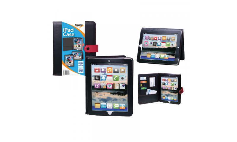 Tiger iPad Case, with Integral Storage Pockets, Button Clasp Closure & Landscape or Portrait