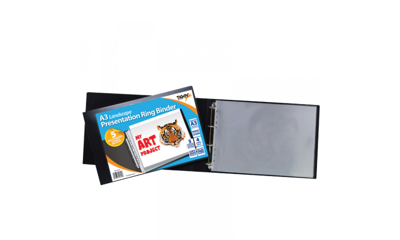 Tiger ECO A3 Presentation 35mm D Ring binder with 5 Pockets, Portrait.  (New Lower Price for 2021)