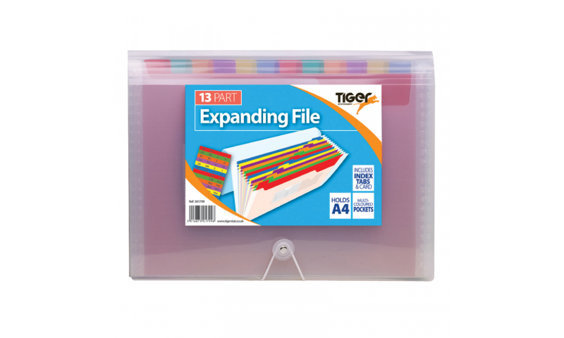 Tiger A4 13 Part Expanding File with Index Tabs & 2 card Holders.