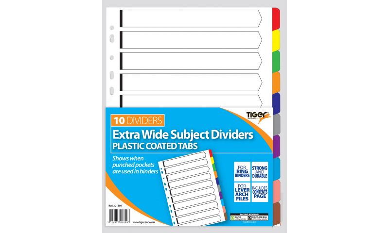 Tiger A4 Extra Wide 10 Part Mylar-tabbed Dividers