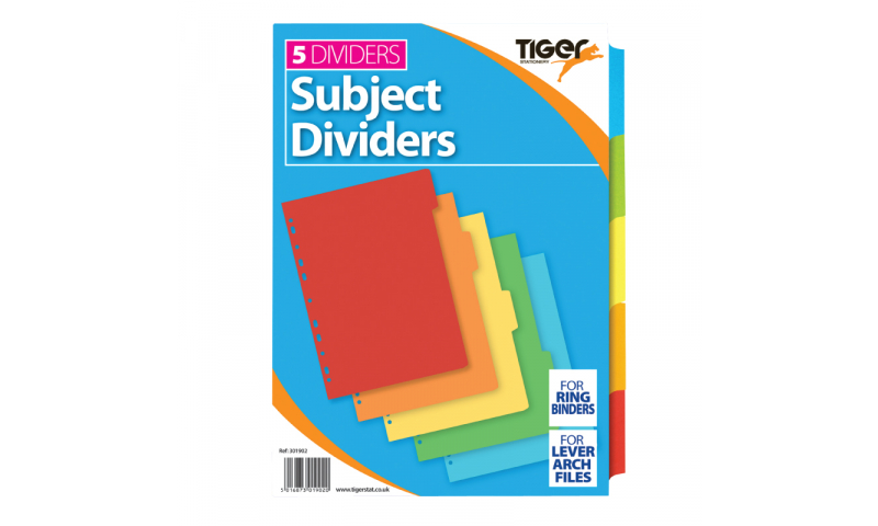 Tiger A4 5 Part Multi-coloured Tabbed Card Dividers