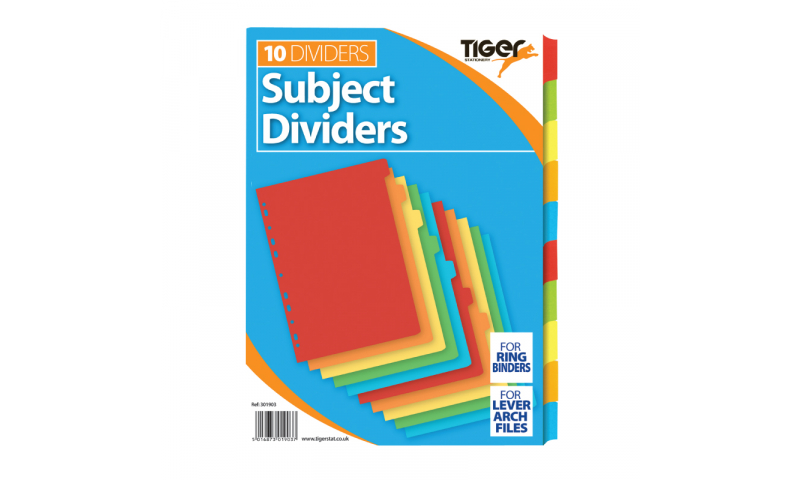 Tiger A4 10 Part Multi-coloured Card Tabbed Dividers