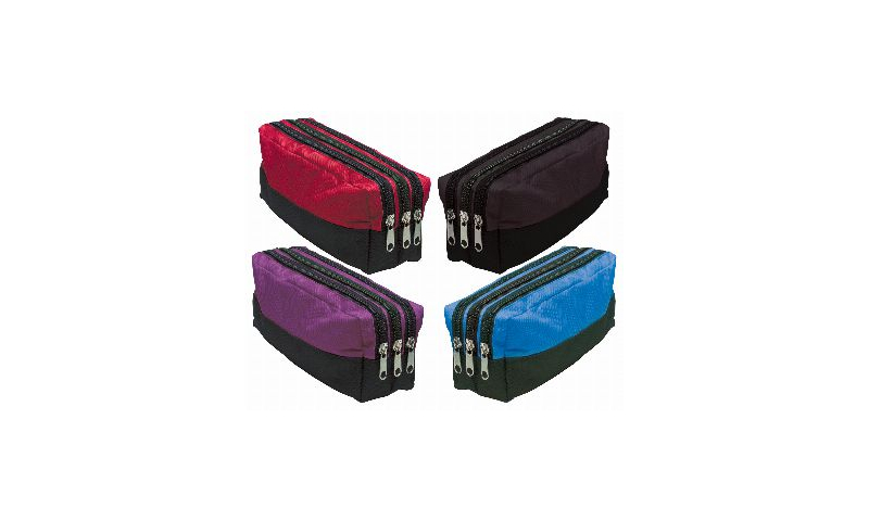 Tiger Triple Zip-3-compartment-pencil-case, 4 asstd colours
