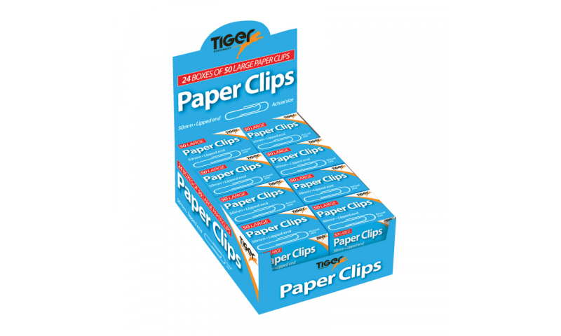 Tiger Jumbo Paper Clips 50mm, Box of 50 in Display Box
