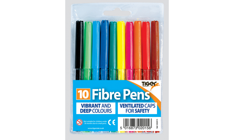 Tiger Colouring Fibre Pens, Wallet of 10 (New Lower Price for 2022)