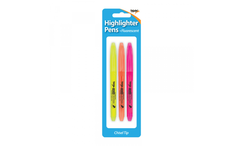 Tiger Bullet Tip Slim Highlighters, 3 Pack Asstd, Carded.  (New Lower Price for 2021)