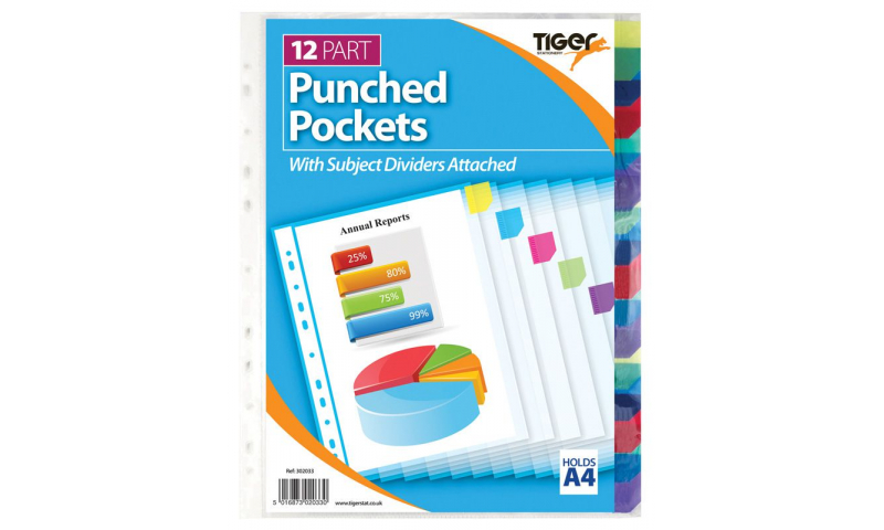 Tiger Punched Pockets with Coloured Subject Dividers 12 Part