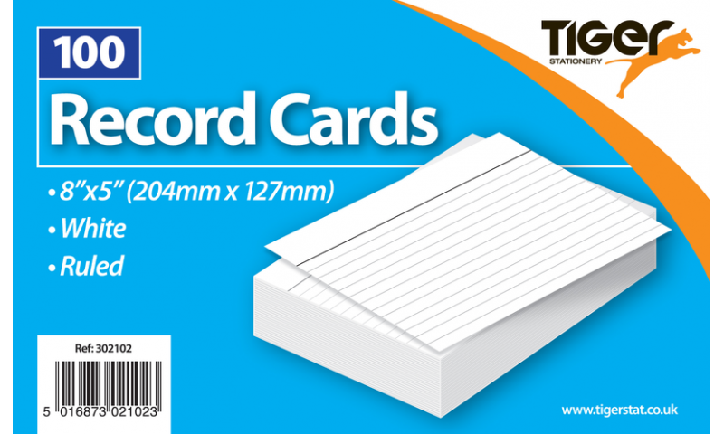 Tiger Ruled Record/Revision Cards, White Pack  100pks, 8x5”