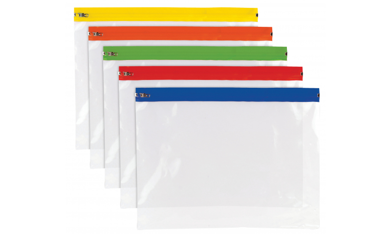 Tiger ECO A4+ Polythene Zip Bags, assorted colours. (New Lower Price for 2022)
