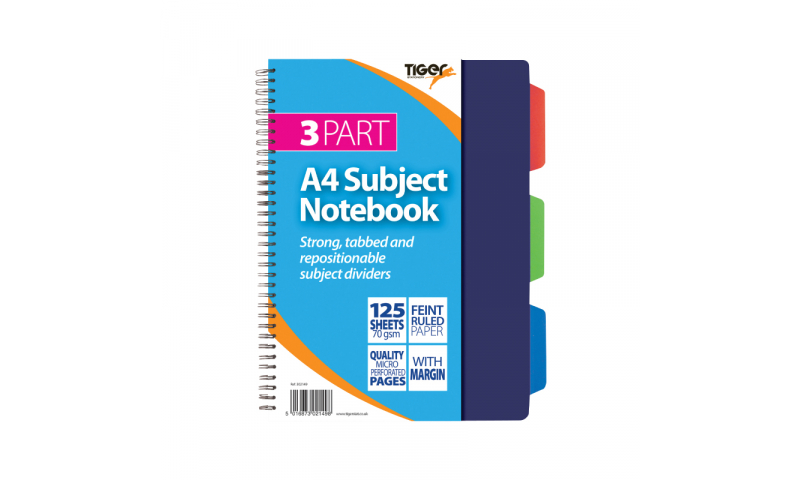 Tiger A5 3 Subject N'book 125 Sht, Feint Ruled, Perf Pages, 420 Mic Cover (New Lower Price for 2022)