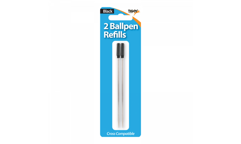 Tiger Cross Size Ballpen Refill, Pack of 2, Carded, Black Ink.  (New Lower Price for 2021)