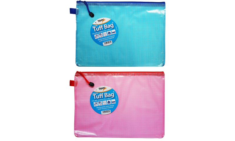 Tiger Pastel A4+ Tuff Bag 360x260mm, 300mic, Pastel Blue & Pink. (New Lower Price for 2021)