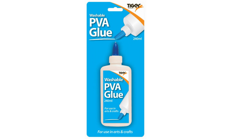 Tiger Childrens PVA Glue, 240ml, Twist Seal Dispenser, Carded.  (New Lower price for 2022)