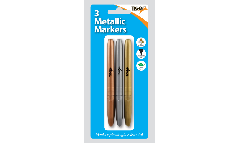 Tiger Metallic Markers, Hangcard of 3 pack assorted (New Lower Prices for 2022)