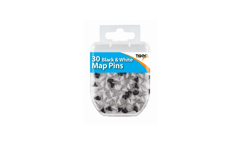 Tiger Essentials, 30 Map Pins Black & White