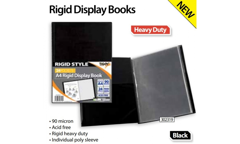Tiger A4 Rigid Heavy Duty Black Display Book, 24 Pocket 90 Micron