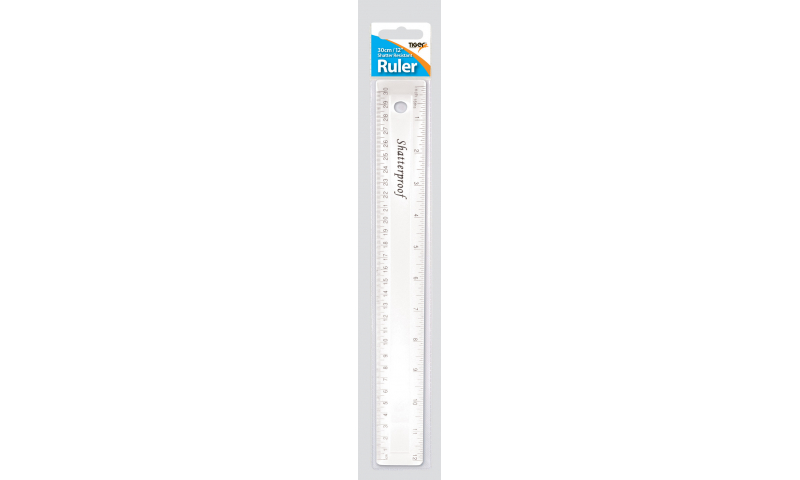 Tiger 30cm/12inch Shatter Resistant Clear Ruler, Hangbagged