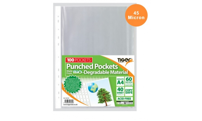 Tiger Bio-Degradeable Punched Pockets, 100pk, 45 Micron