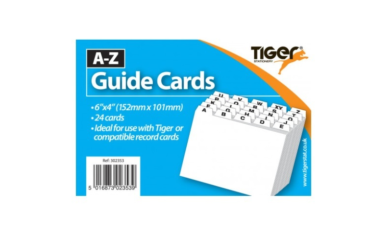 Tiger A-Z Guide Cards 24 Tabs, Printed A-Z,  6"x 4"