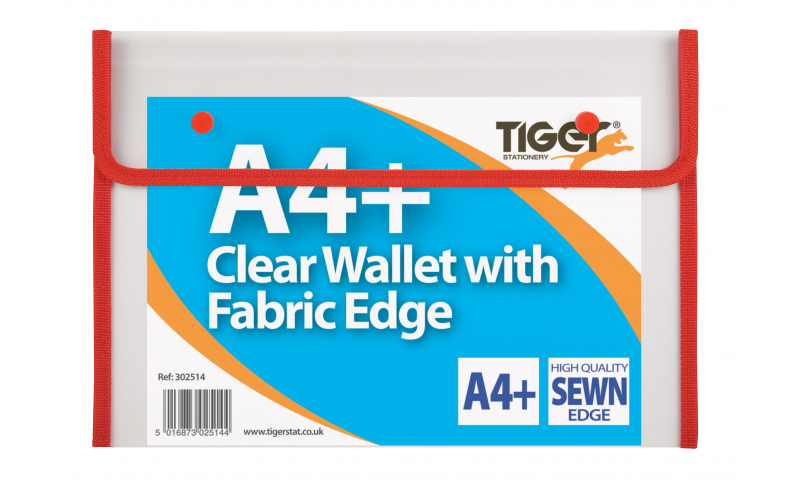 Tiger A4+ HW Stud Wallet withy Fabric edge, 3 assorted colours.
