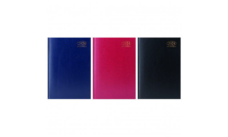 A5 Hard Cover, 2024 Appointments Diary, Daily with Full Day Saturday & Sunday, 3 Asstd