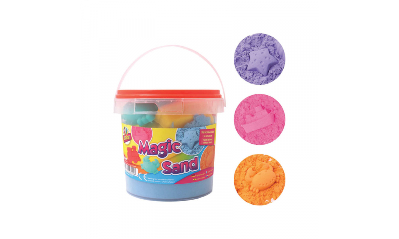 Plastic Bucket of Magic Coloured Sand & Modelling Tools