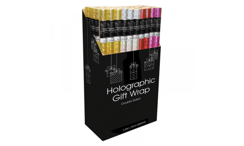 Just to Say Gift Wrap Rolls, Holographic, double sided, in display. Ideal for Xmas