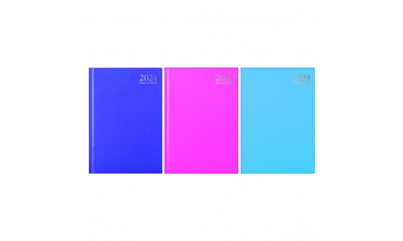 A5 Hardcover 2024 Day to Page Diary in 3 Pastel Colours.