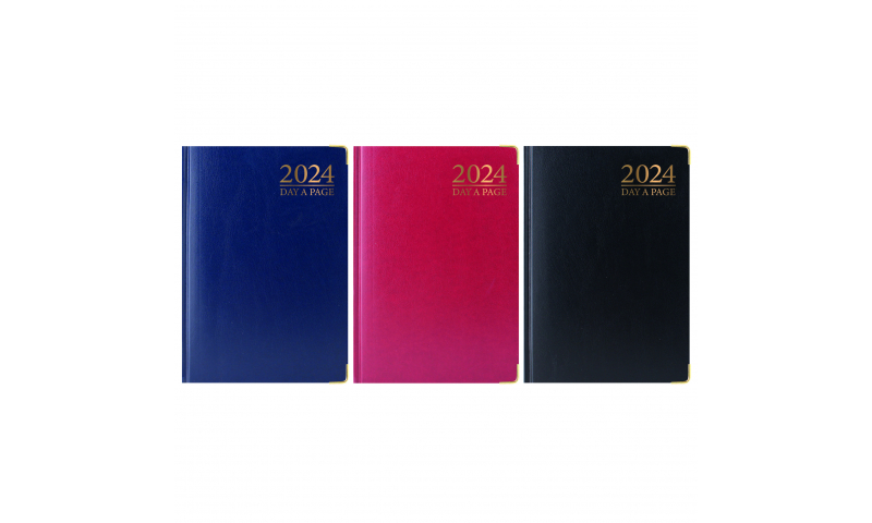 A6 Size Daily Day to Page Diary 2024, with Gilt Edges, 3 Asstd:
