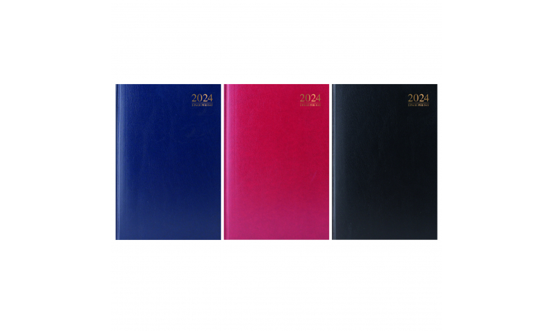 A4 Hotel Jumbo Hard Cover, Clothbound, 2024 Appointments Desk Diary, 2 Pages for every Day. 24 Hour Booking.