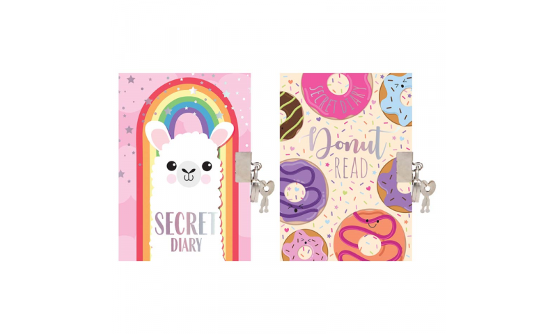 A6 Size Undated Secret Diary with Lock, Lamb & Donuts Designs, 2 Asstd
