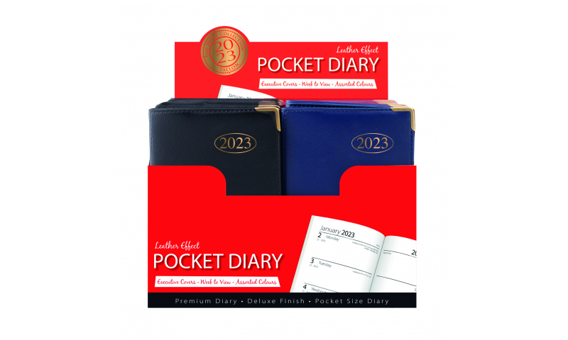 Mini Pocket PVC Diary 2023, Gilt Corners, In Display, 3 Asstd.