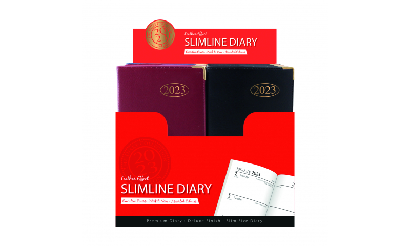 Slim PVC Pocket Diary 2023, Gilt Corners, in Display, 3 Asstd